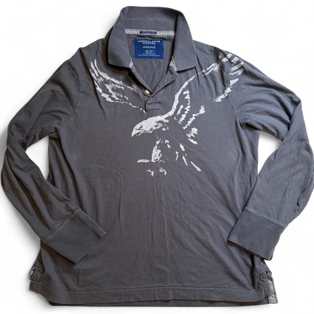 Vintage American Eagle Eagle Graphic Long Sleeve Polo Shirt Men's XL Y2K Grunge